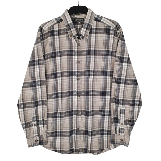 Mens Grey Eddie Bauer Heavyweight Plaid Flannel Long Sleeve Shirt