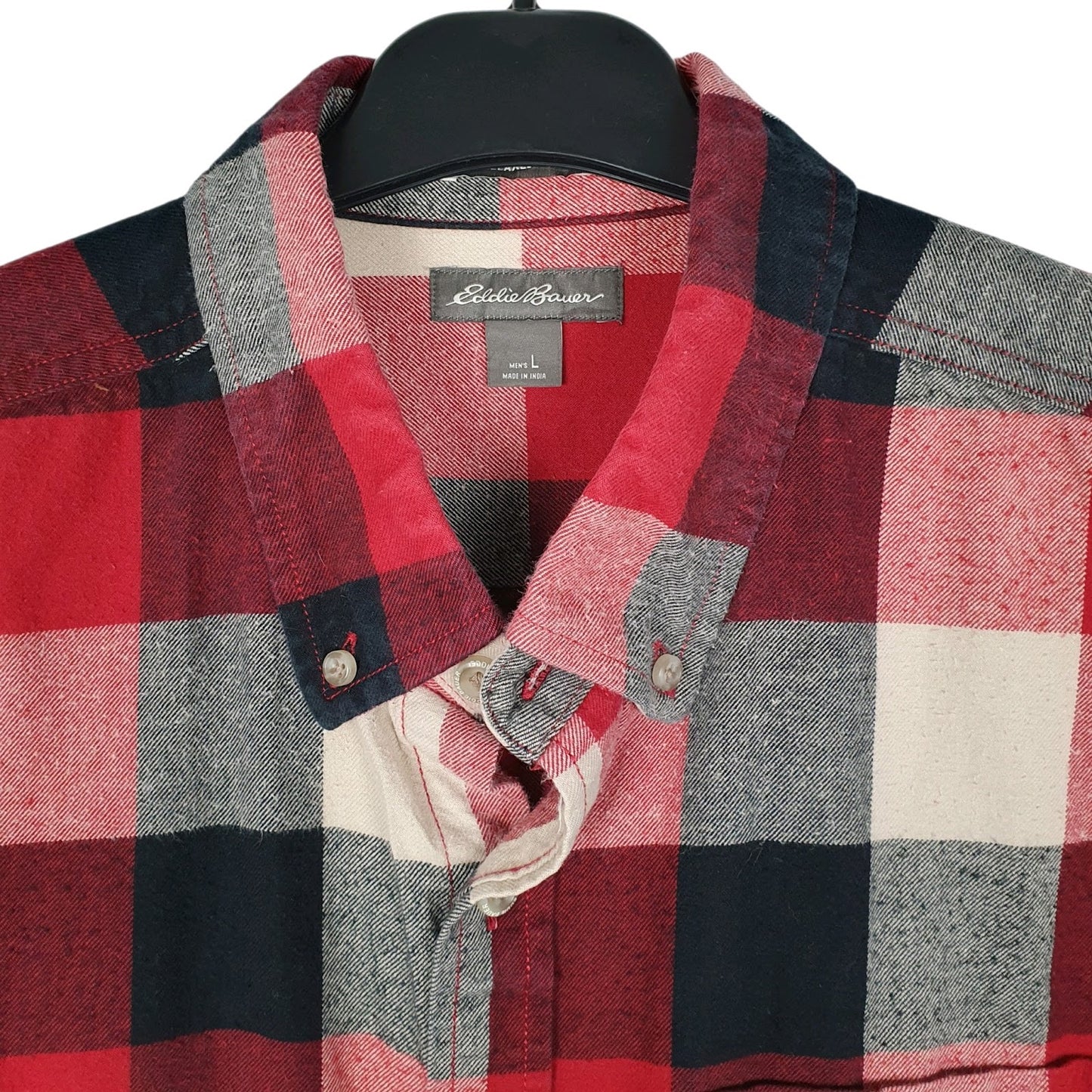 Mens Red Eddie Bauer Heavyweight Plaid Flannel  Shirt