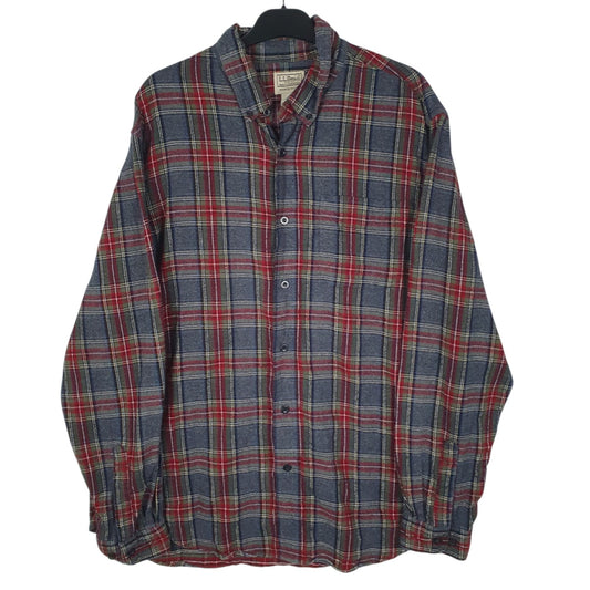 Mens Grey L.L.Bean Flannel Long Sleeve Shirt