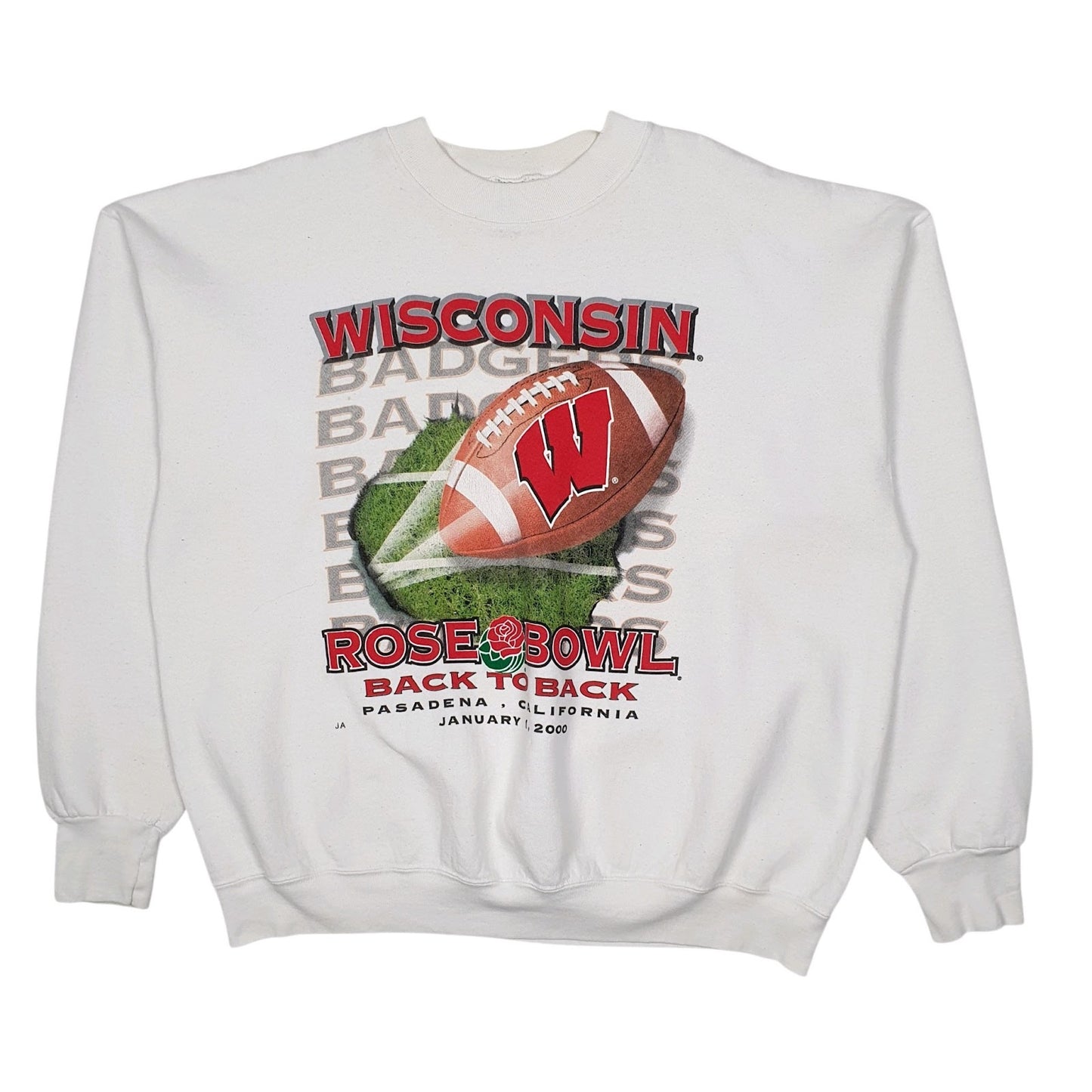 Mens White Fruit Of The Loom Wisconsin Badgers Rose Bowl Vintage 2000 NFL Crewneck Jumper