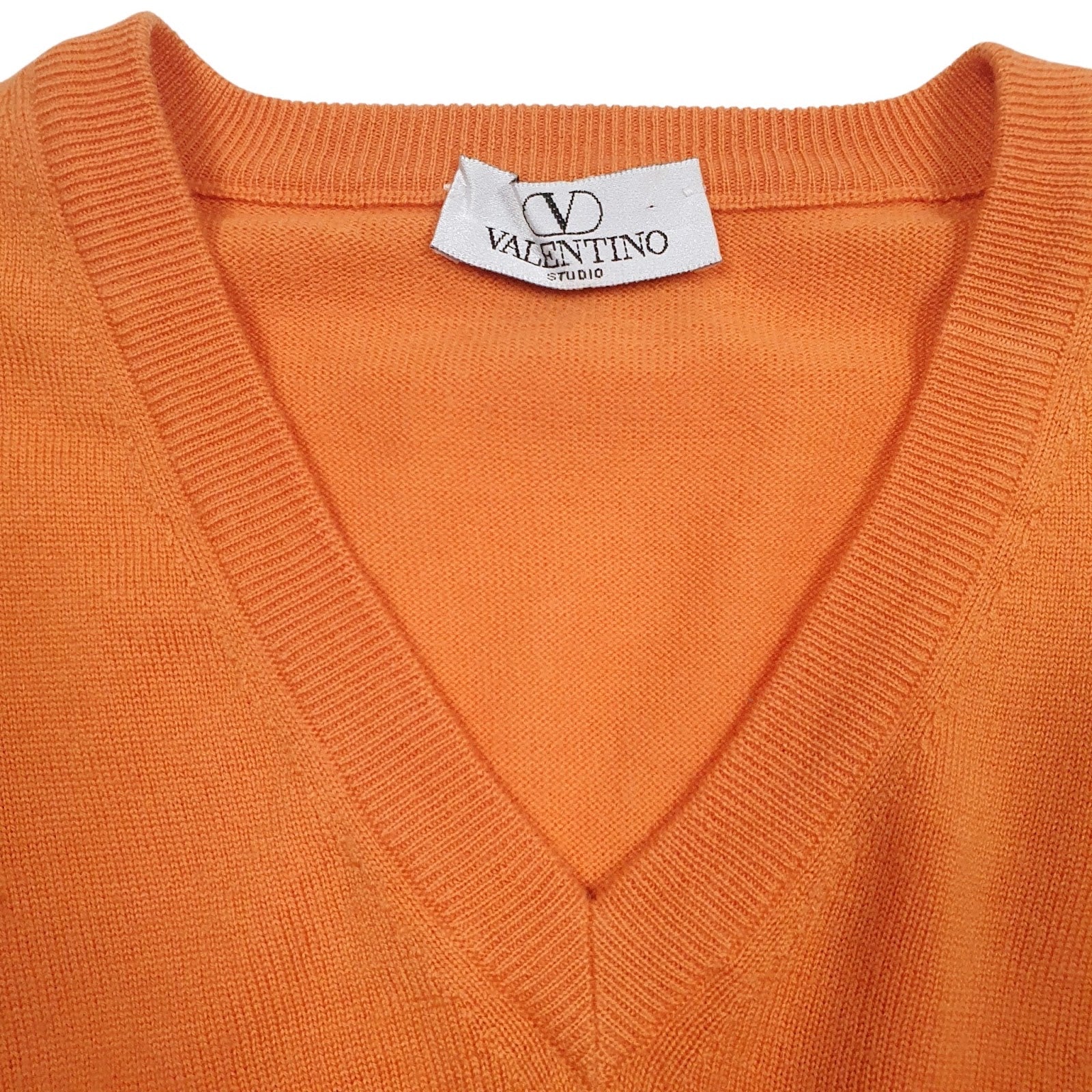 Mens Orange Valentino Merino V Neck Jumper