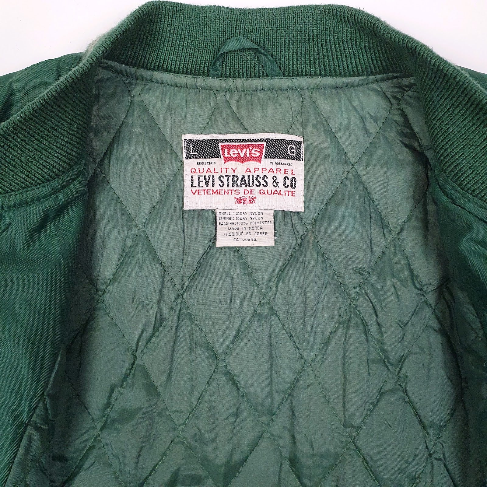 Mens Green Levis College Varsity Vintage 90s  Coat