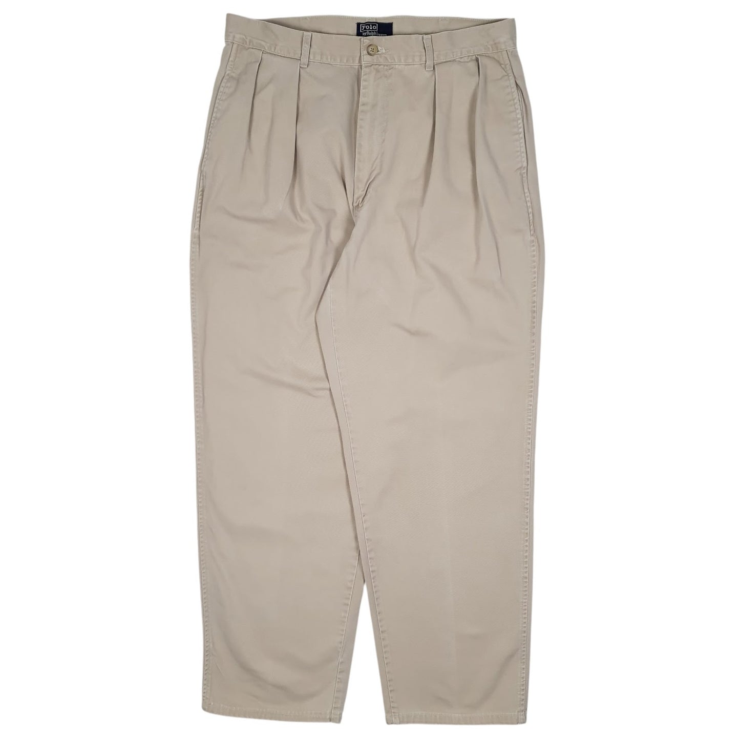 Mens Beige Polo Ralph Lauren Vintage 80s Made In USA Double Pleated Chino Trousers