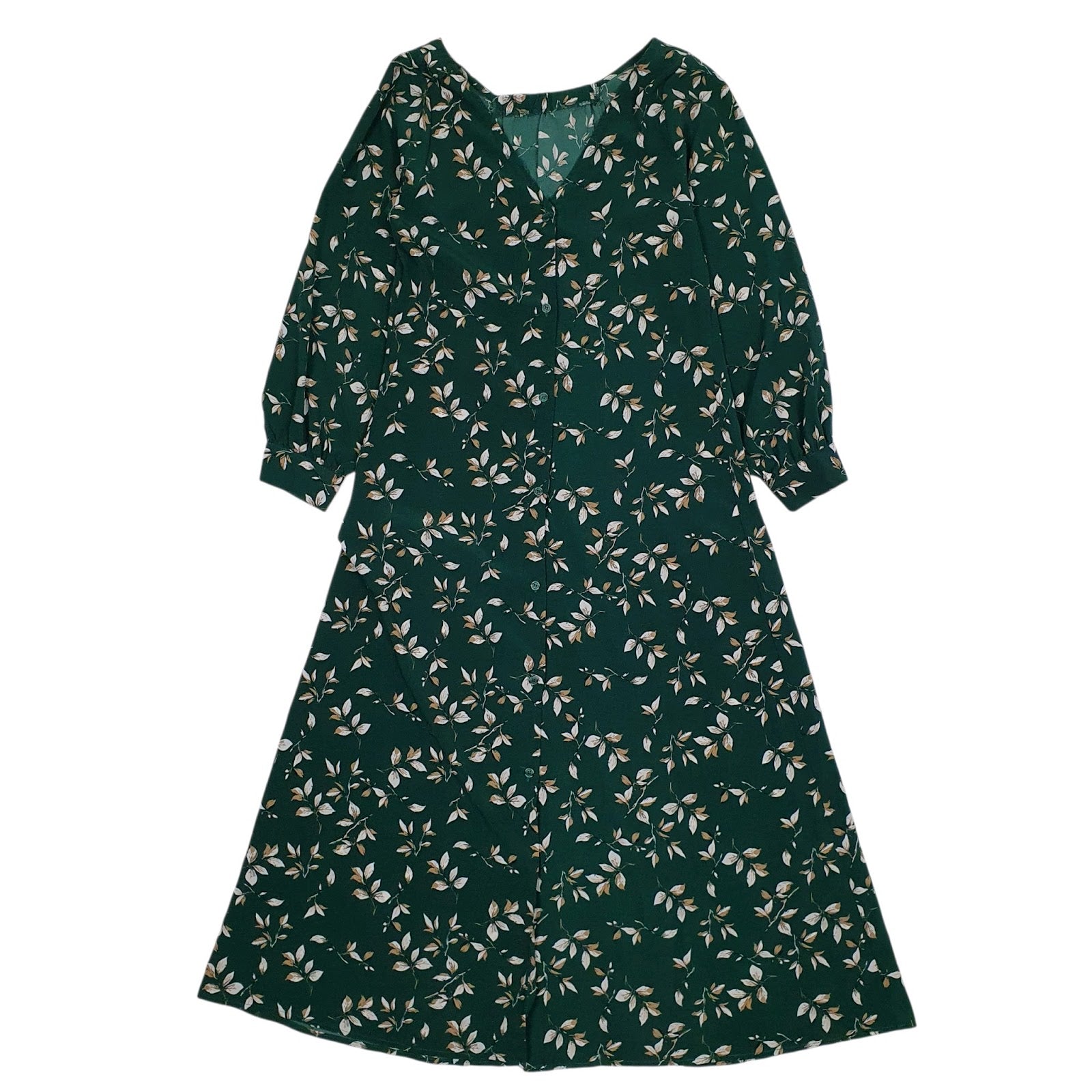 Womens Green Unbranded Floral Long Sleeve Dress