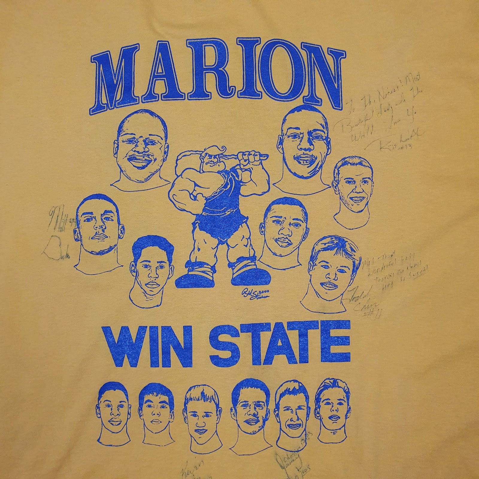 Mens Yellow Fruit Of The Loom Marion Giants Wrestling  T Shirt