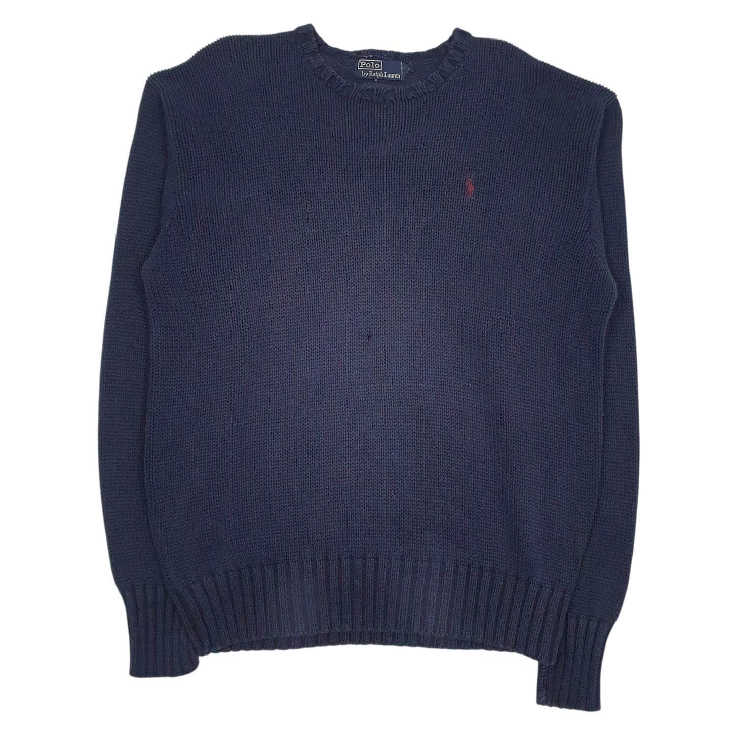 Mens Navy Polo Ralph Lauren Vintage 90s Heavy Knit Crewneck Jumper