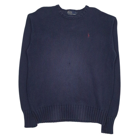 Mens Navy Polo Ralph Lauren Vintage 90s Heavy Knit Crewneck Jumper