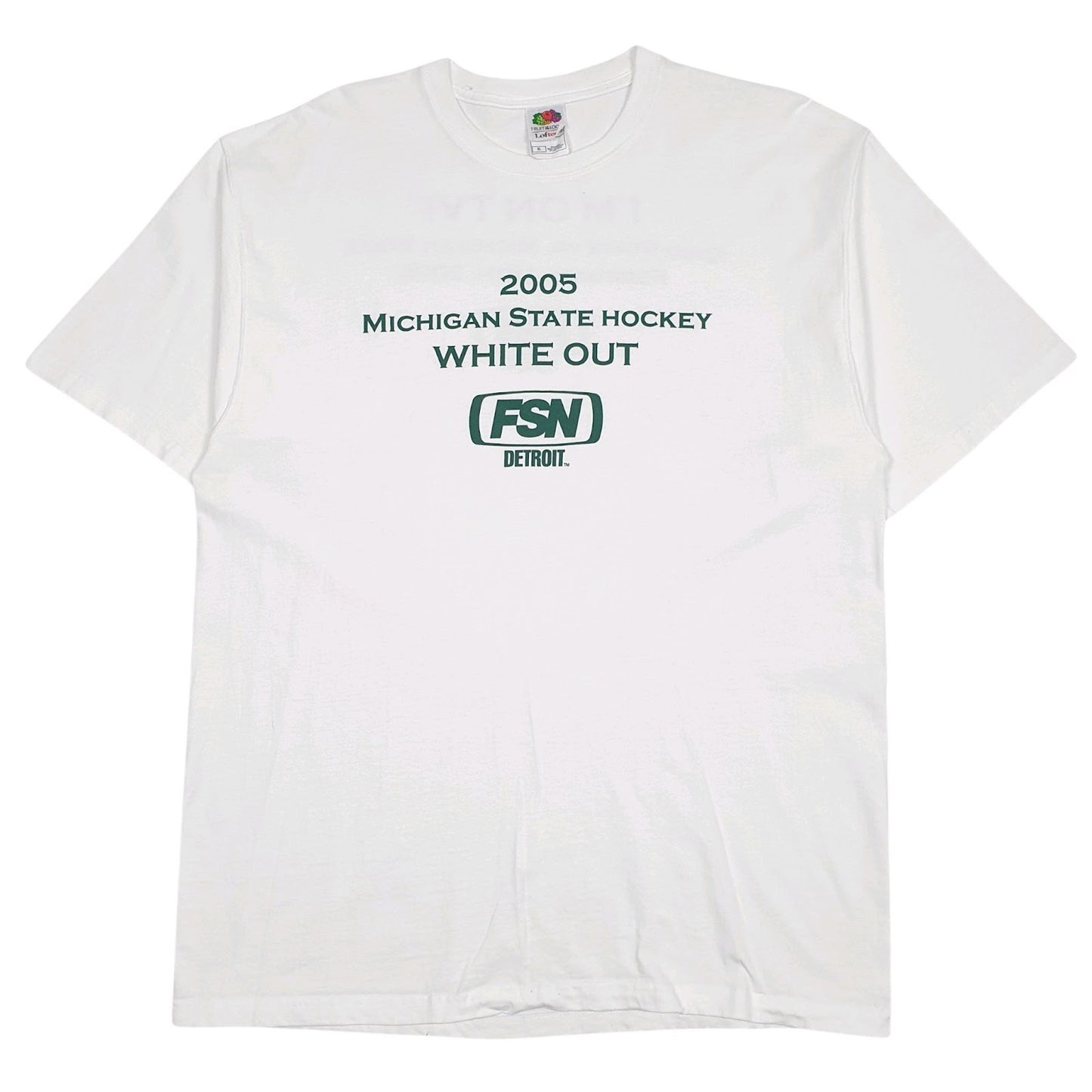 Mens White Fruit Of The Loom Vintage 00s Michigan State Hockey White Out Short Sleeve T Shirt