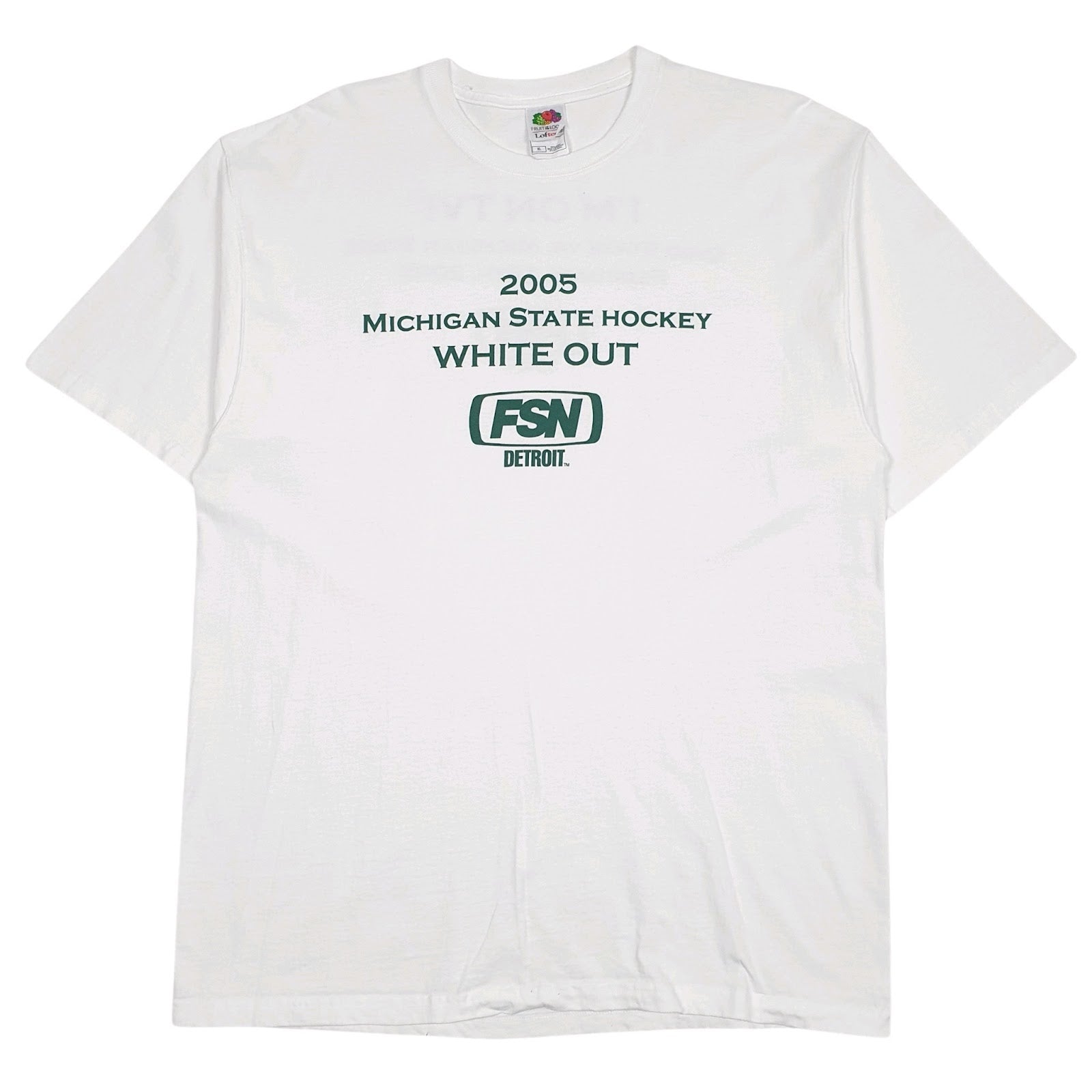 Mens White Fruit Of The Loom Vintage 00s Michigan State Hockey White Out Short Sleeve T Shirt