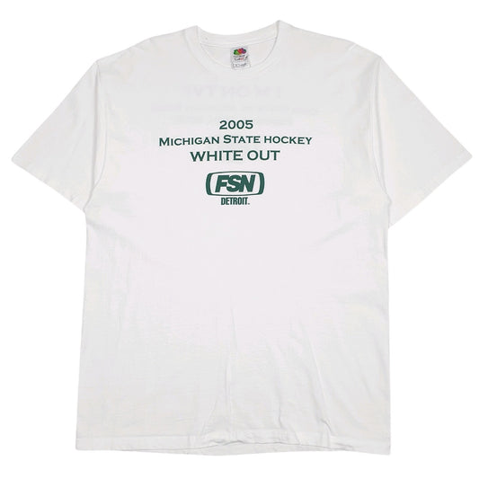 Mens White Fruit Of The Loom Vintage 00s Michigan State Hockey White Out Short Sleeve T Shirt