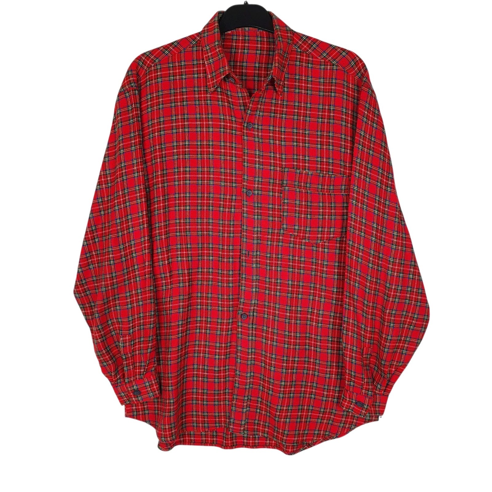 Mens Red Gin Shirt Vintage 90s Plaid Flannel Long Sleeve Shirt