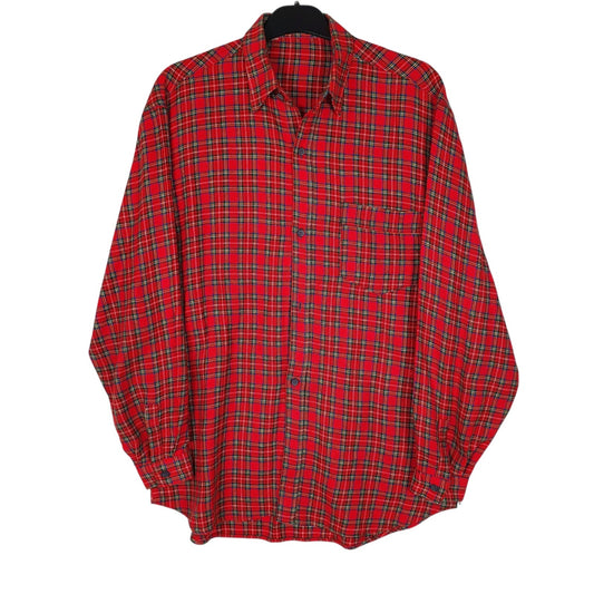 Mens Red Gin Shirt Vintage 90s Plaid Flannel Long Sleeve Shirt
