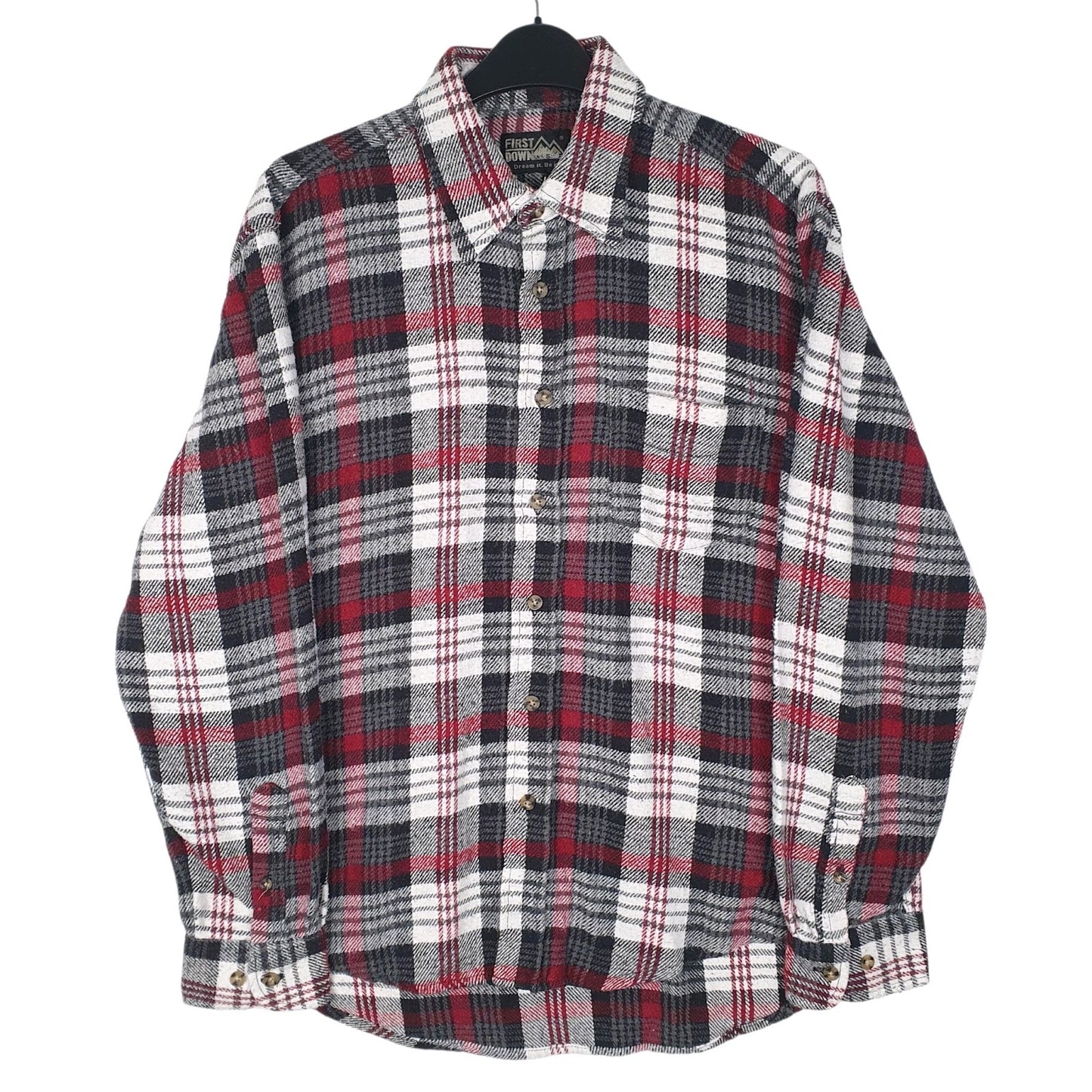 Mens White First Down USA Flannel Long Sleeve Shirt