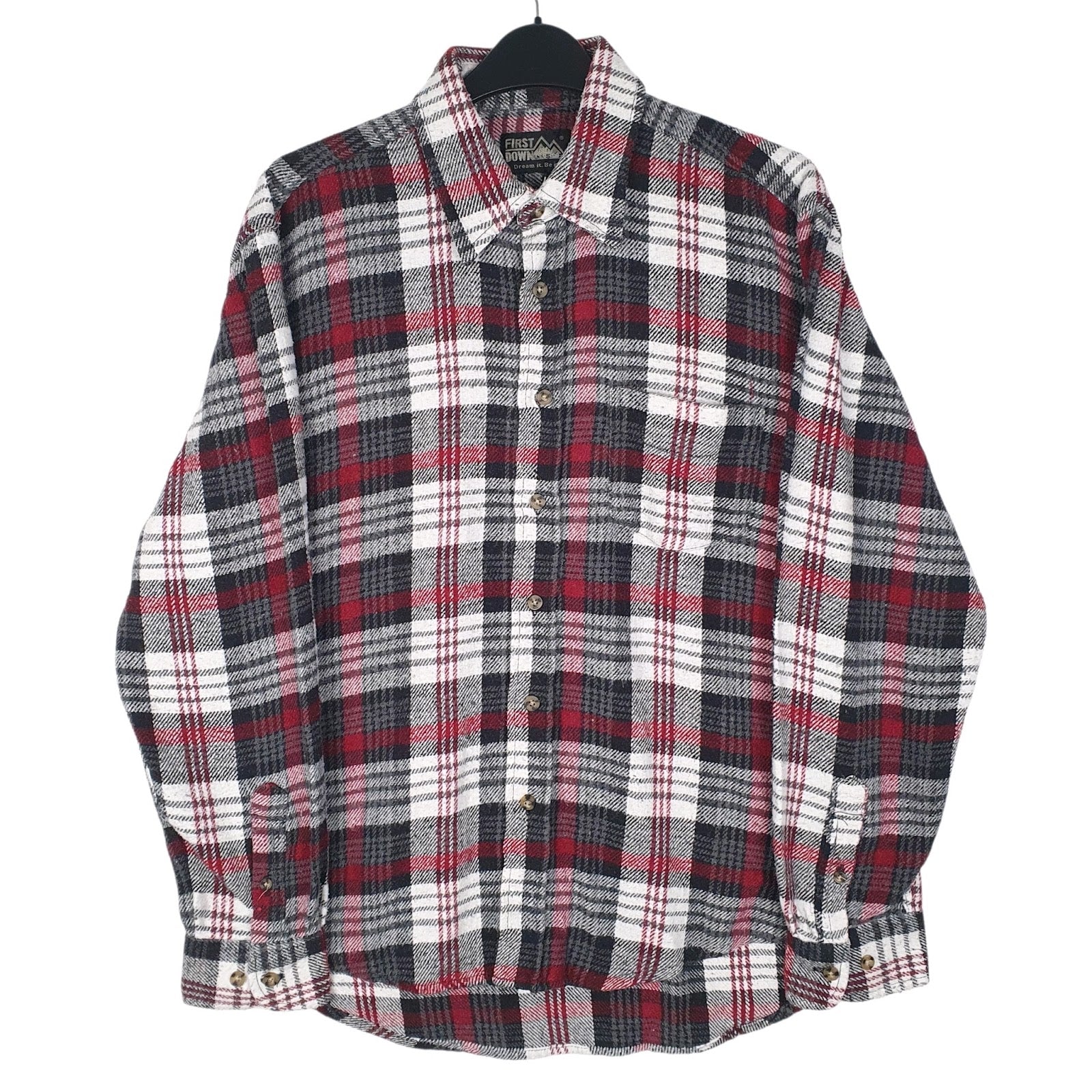 Mens White First Down USA Flannel Long Sleeve Shirt