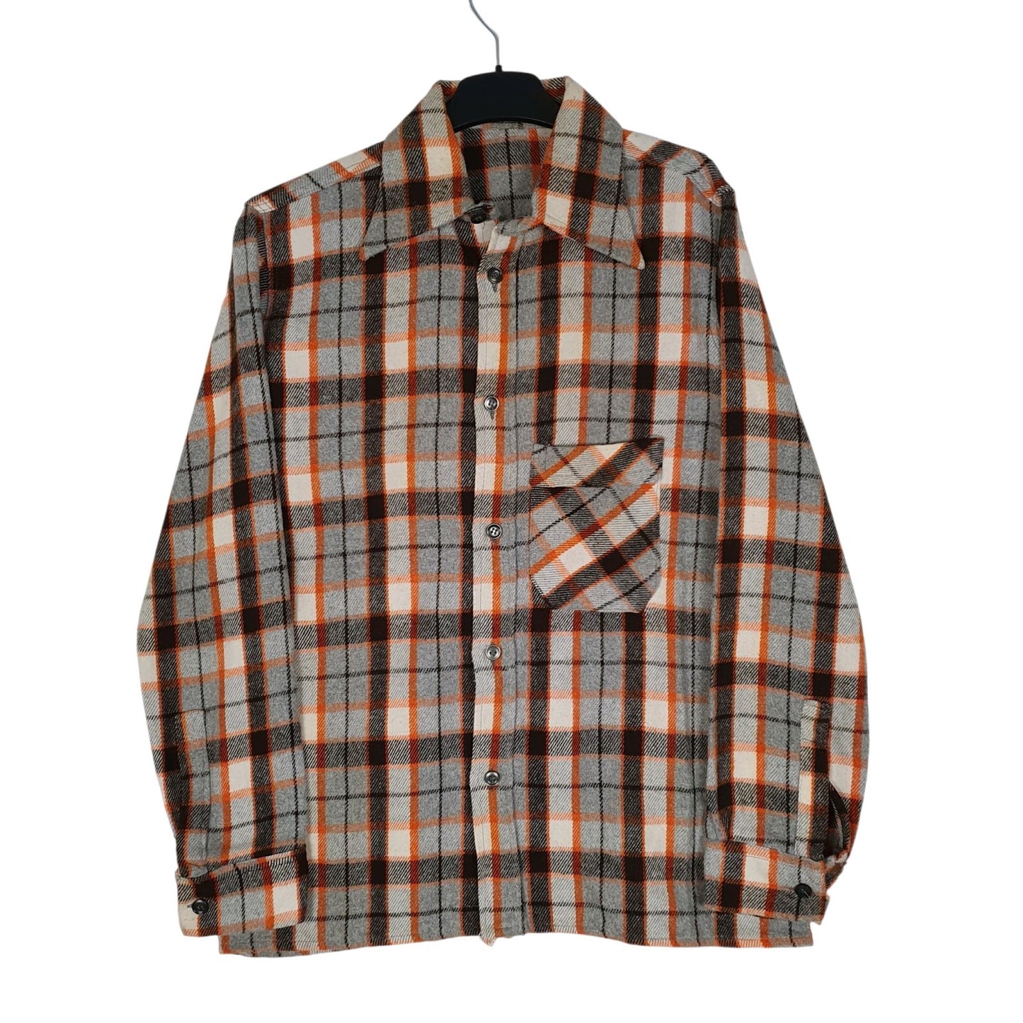 Mens Orange Unbranded Plaid Flannel Long Sleeve Shirt
