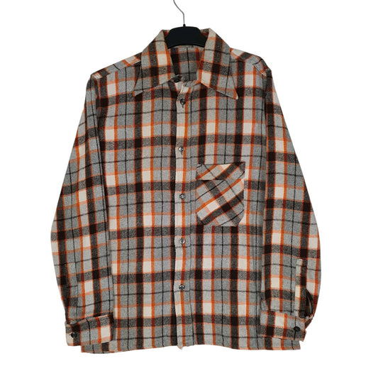 Mens Orange Unbranded Plaid Flannel Long Sleeve Shirt
