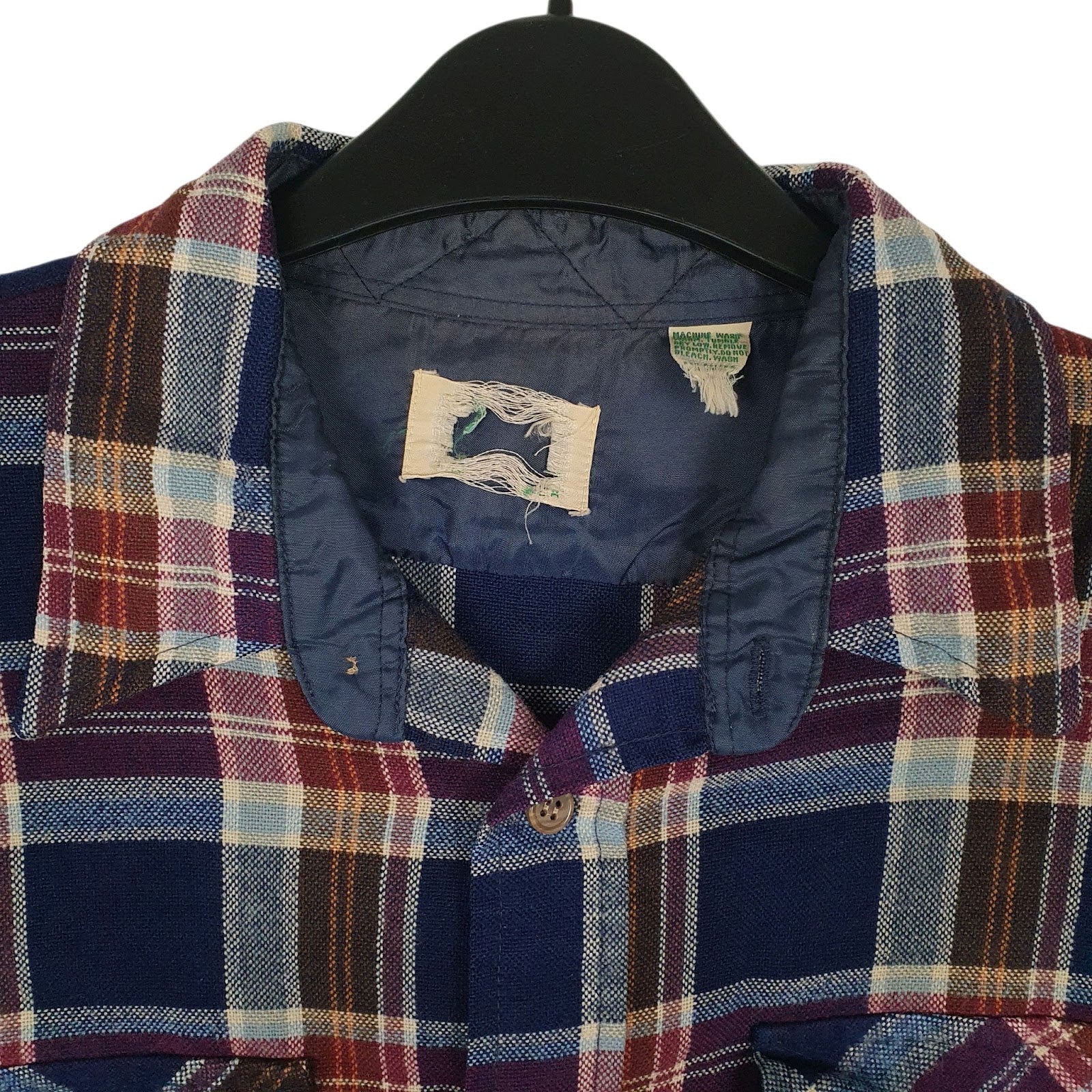 Mens Navy Sears Vintage 80s Flannel Plaid  Shirt