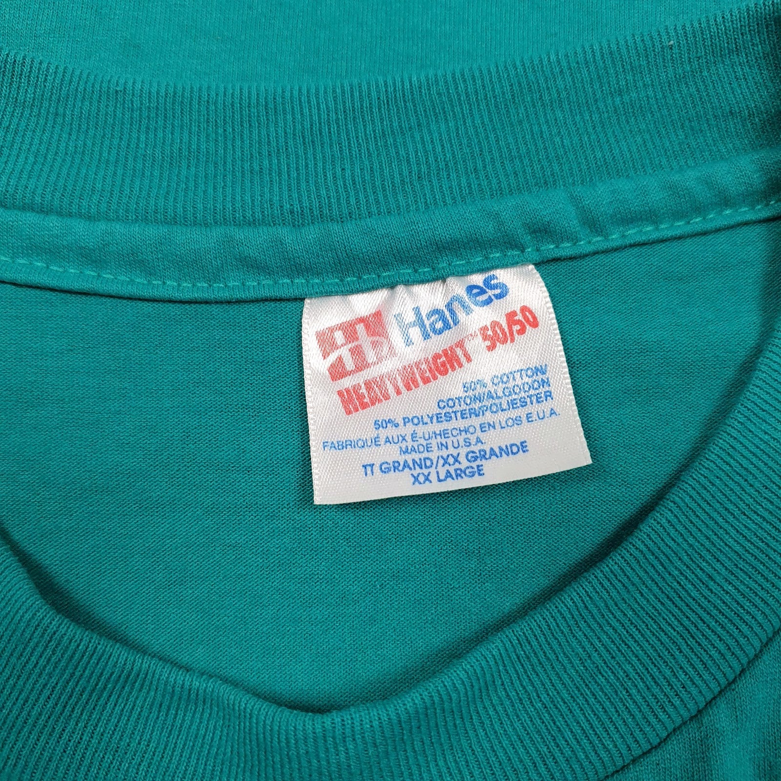Mens Blue Hanes Single Stitch Vintage 90s Made In USA Crewneck T Shirt