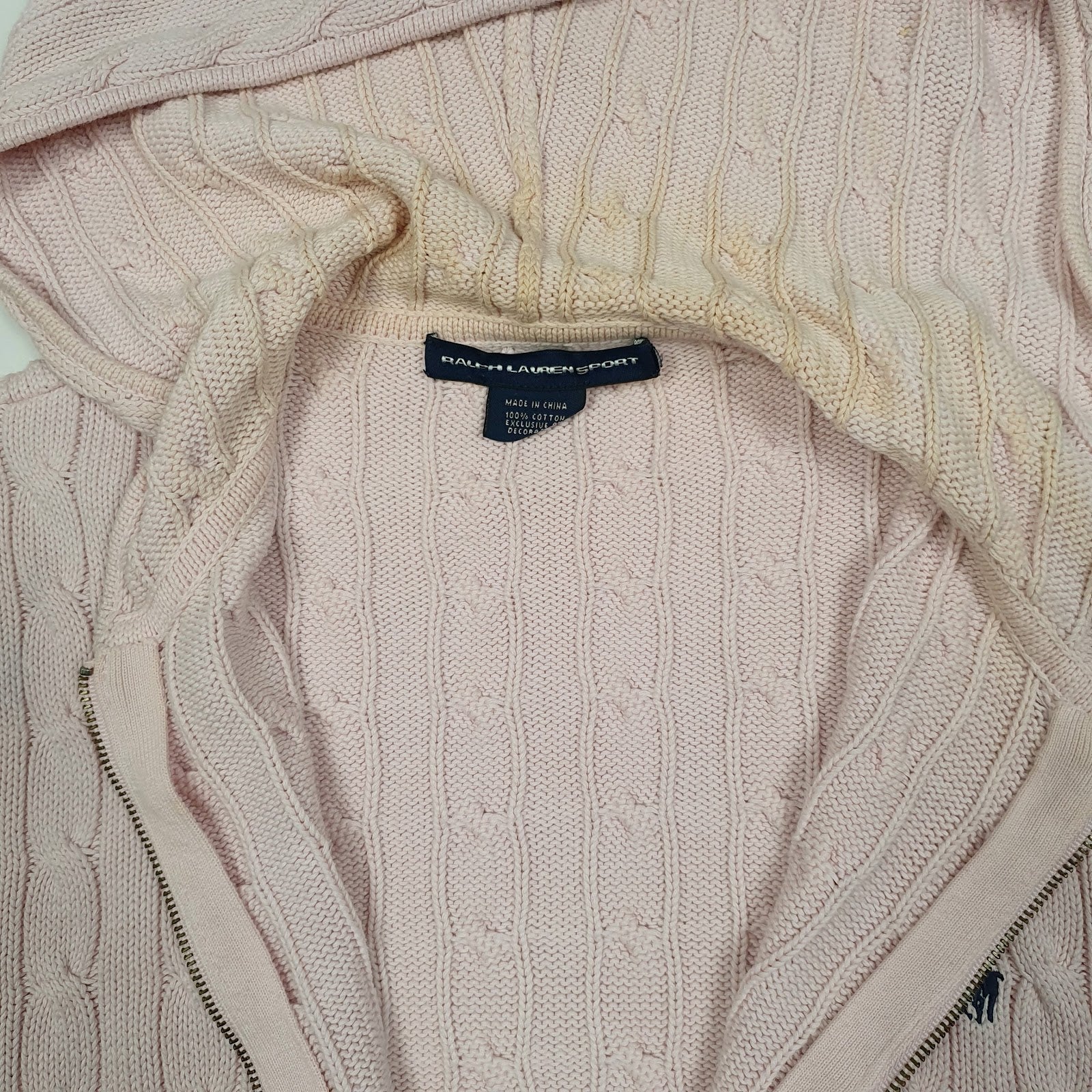 Womens Pink Polo Ralph Lauren Sport Cable Knit Hoodie Full Zip Jumper