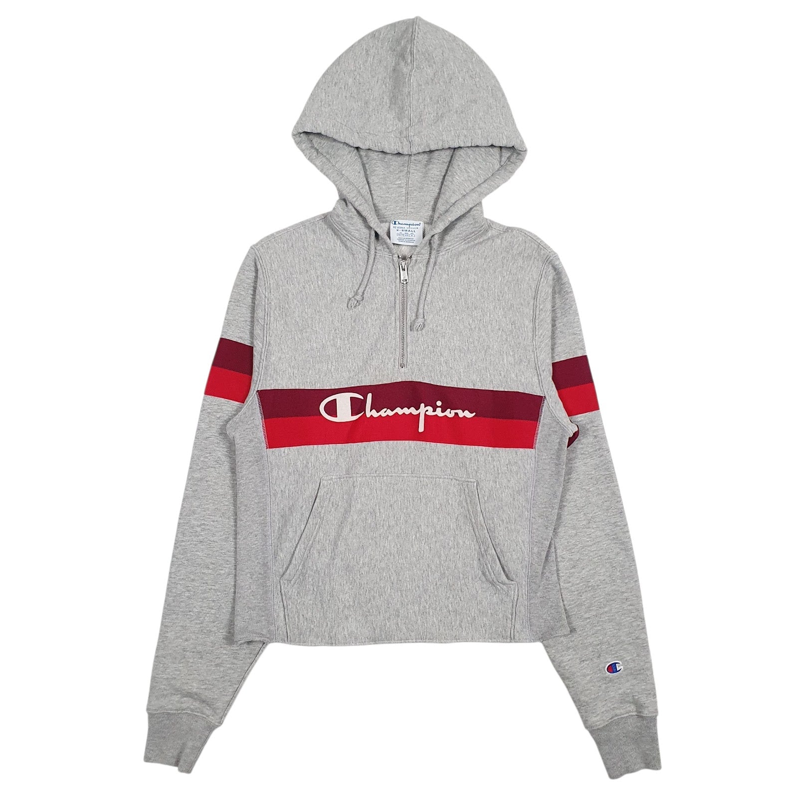 Womens Grey Champion Hooded Reverse Weave Spellout Quarter Zip Jumper
