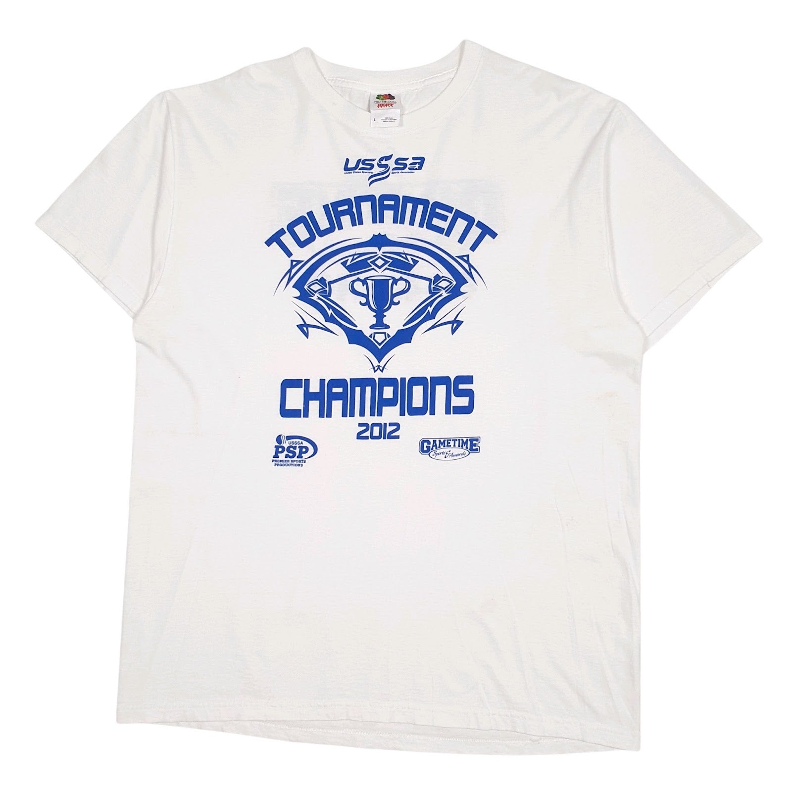 Mens White Fruit Of The Loom USSA Tournament Champions Short Sleeve T Shirt