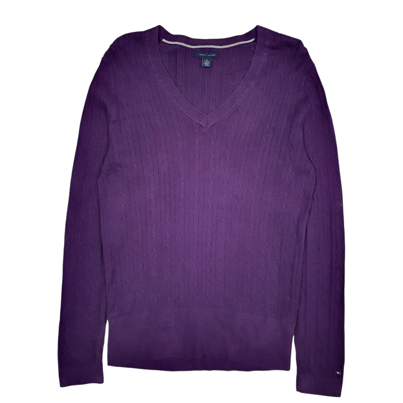 Womens Purple Tommy Hilfiger Cable Knit Crewneck Jumper