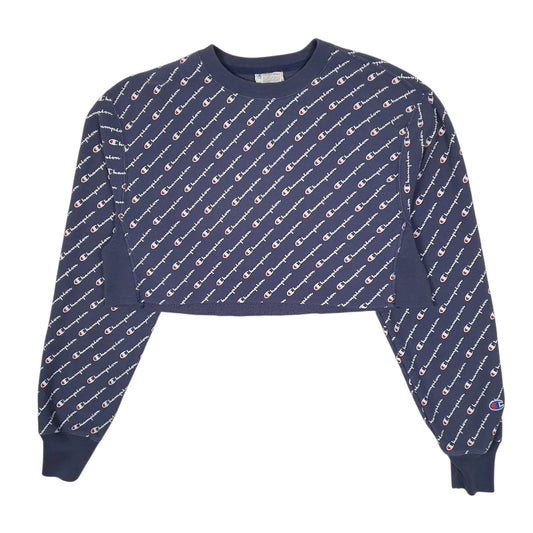 Womens Navy Champion Baggy Crop Top Reverse Weave Crewneck Jumper