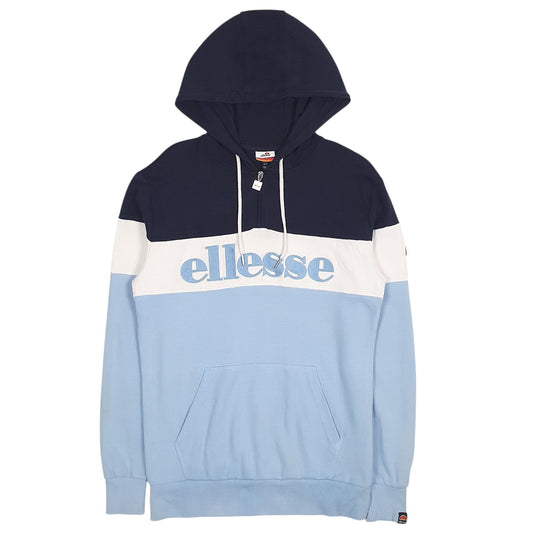Mens Blue Ellesse Hooded Spellout Quarter Zip Jumper