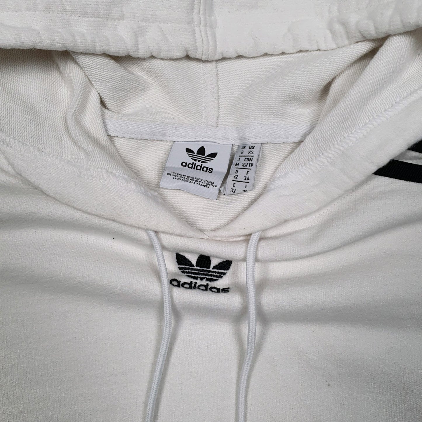 Womens White Adidas Crop Top Hoodie Jumper