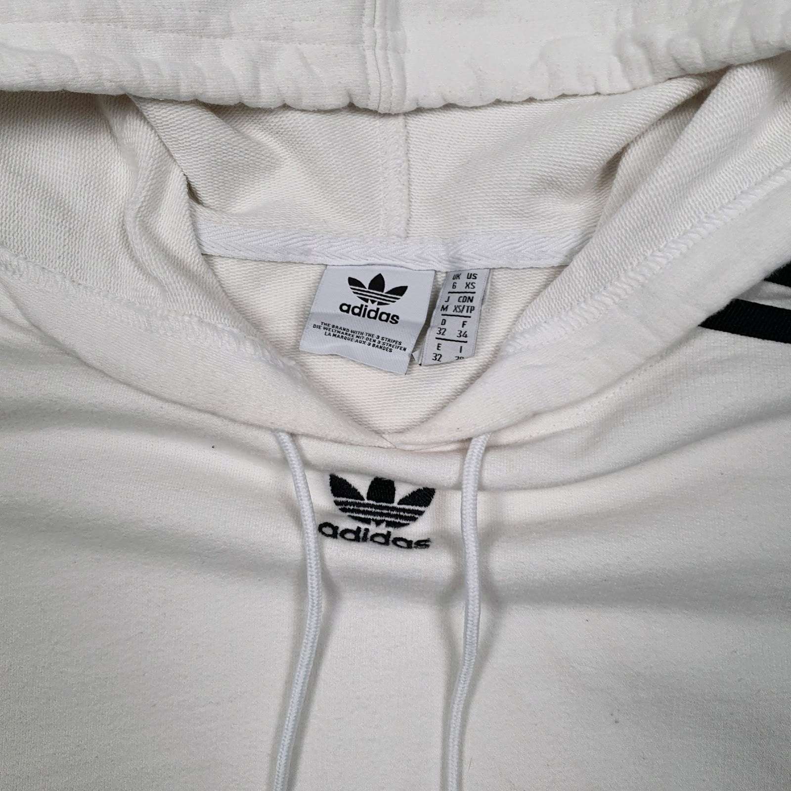 Womens White Adidas Crop Top Hoodie Jumper