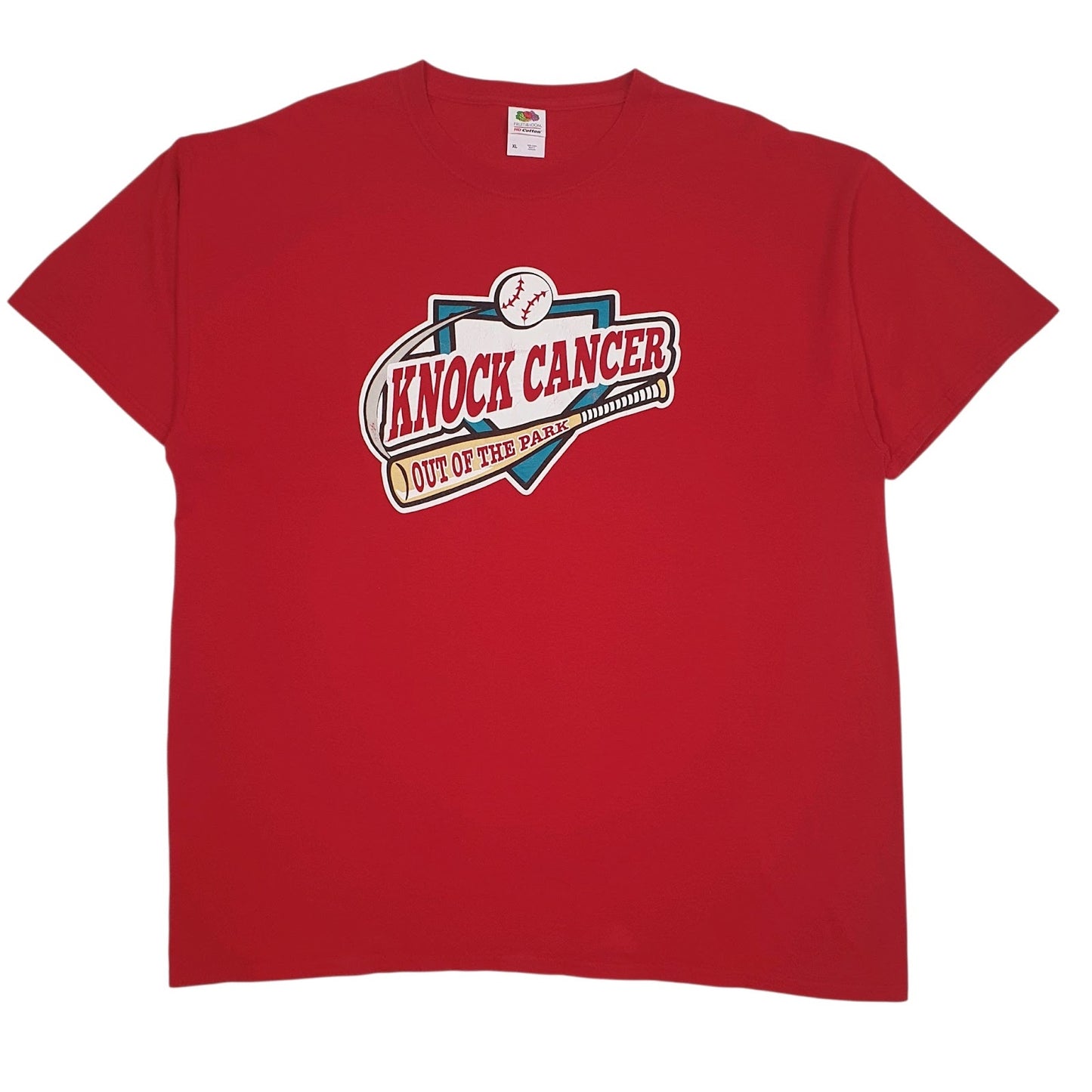 Mens Red Fruit Of The Loom Knock Cancer Out The Park Short Sleeve T Shirt