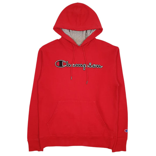 Mens Red Champion Spellout Hoodie Jumper
