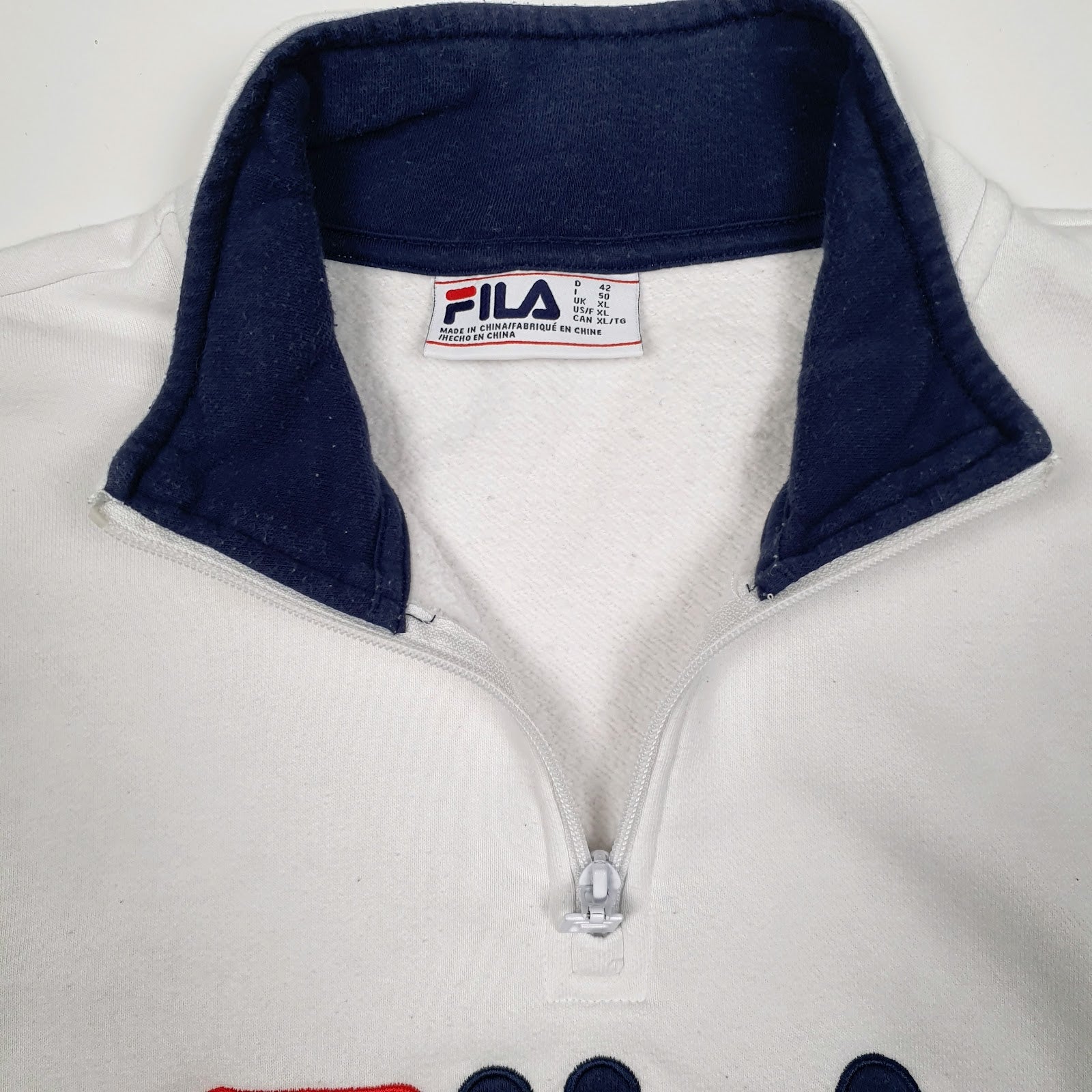 Mens White Fila  Quarter Zip Jumper