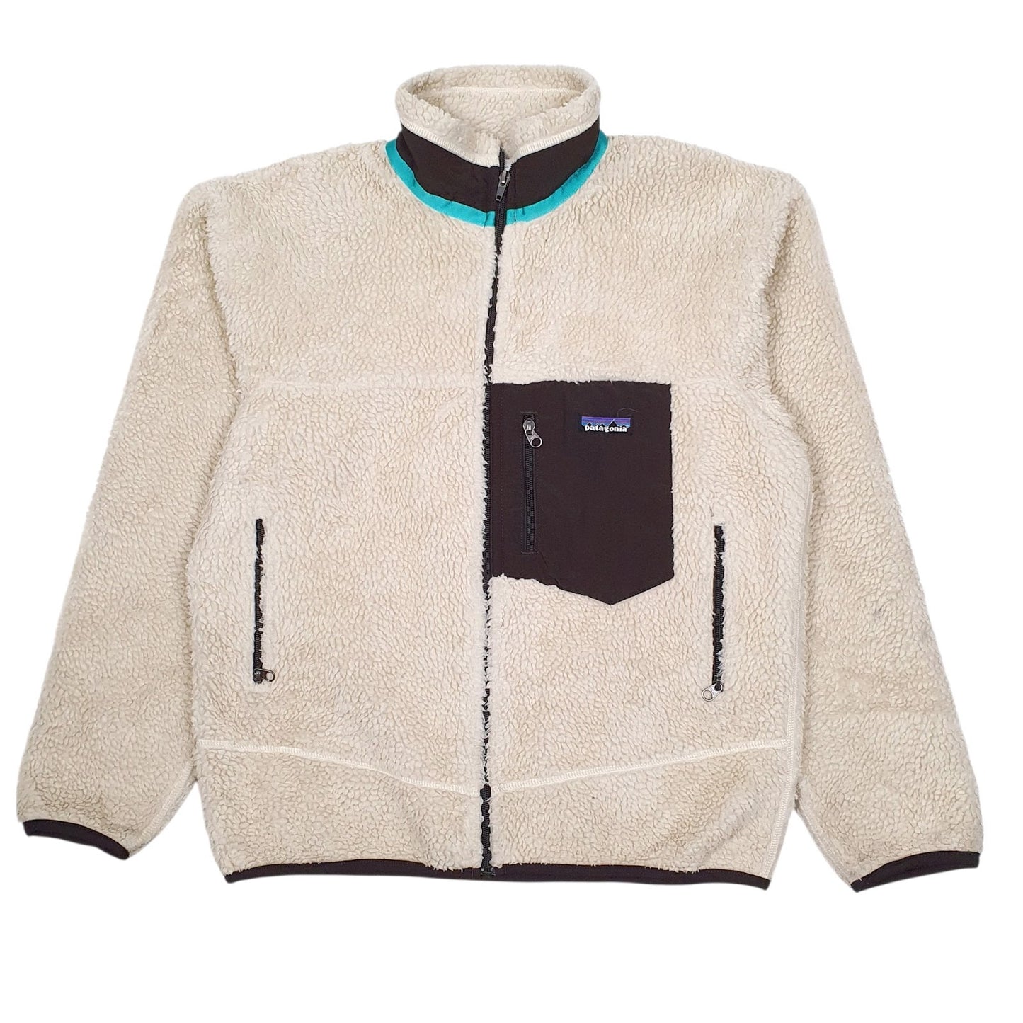Mens Cream Patagonia Classic Retro X Sherpa Pile Fleece Full Zip Jumper