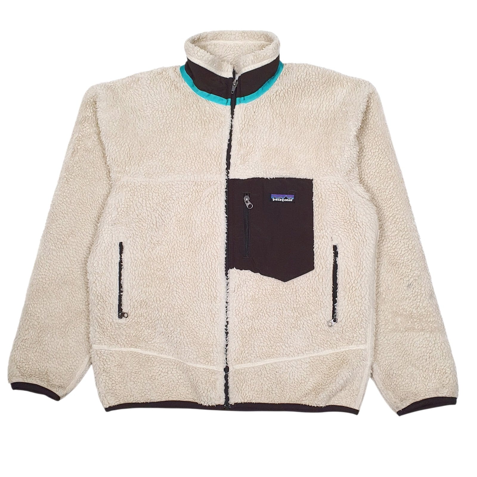 Mens Cream Patagonia Classic Retro X Sherpa Pile Fleece Full Zip Jumper