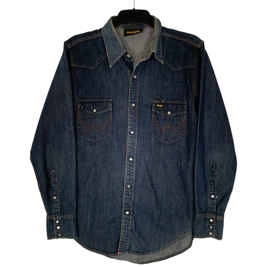 Mens Blue Wrangler Denim Western Cowboy Shacket Long Sleeve Shirt