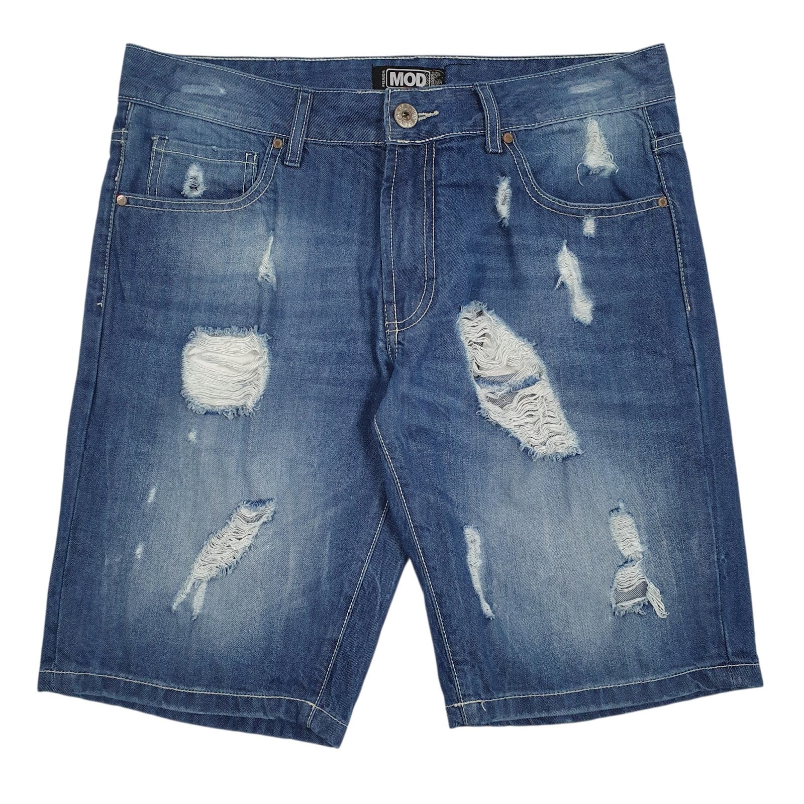 Mens Blue Mod Distressed Denim Shorts