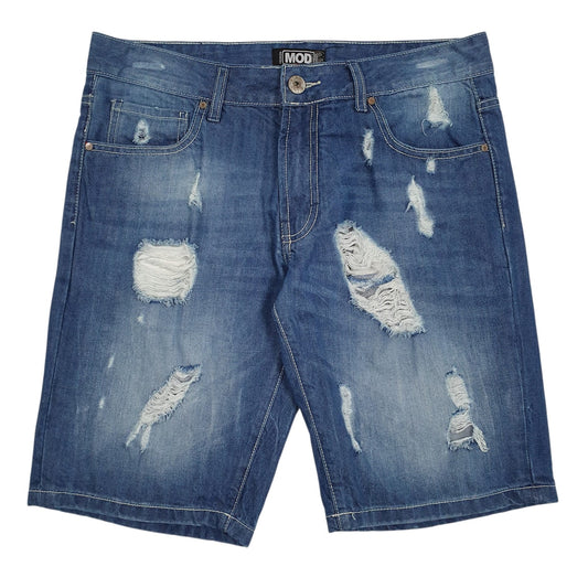 Mens Blue Mod Distressed Denim Shorts