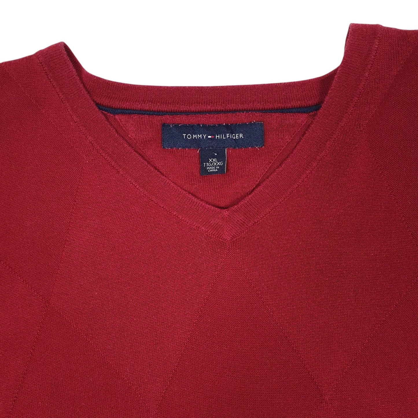 Mens Red Tommy Hilfiger  V Neck Jumper