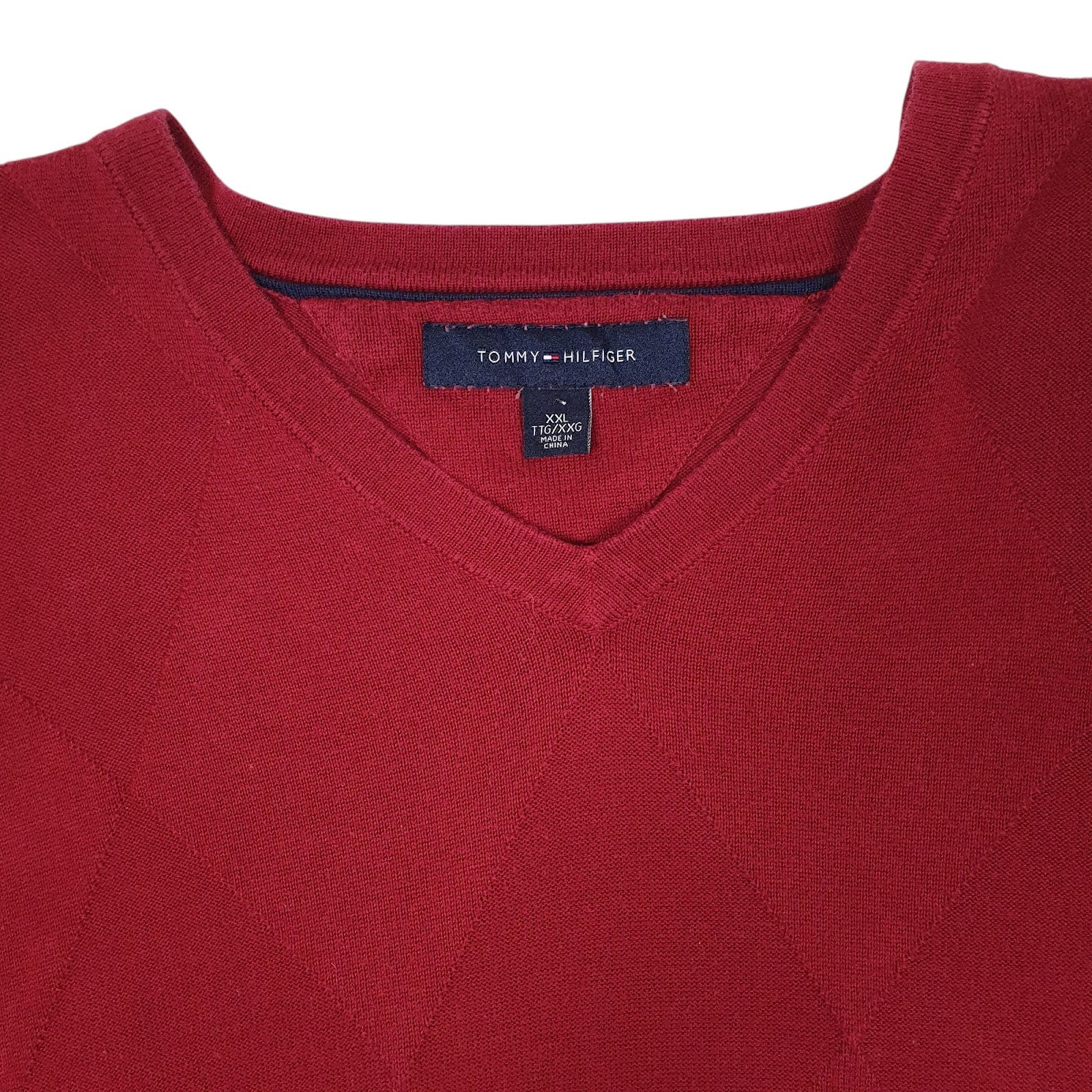 Mens Red Tommy Hilfiger  V Neck Jumper