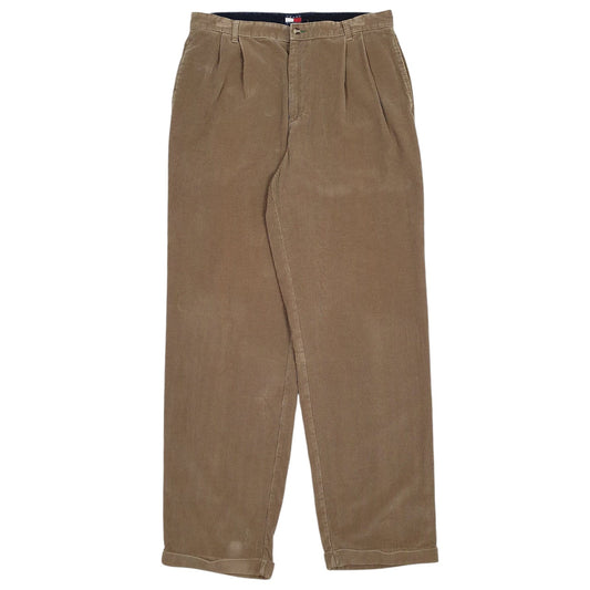 Mens Brown Tommy Hilfiger Vintage 00s Pleated Corduroy Trousers