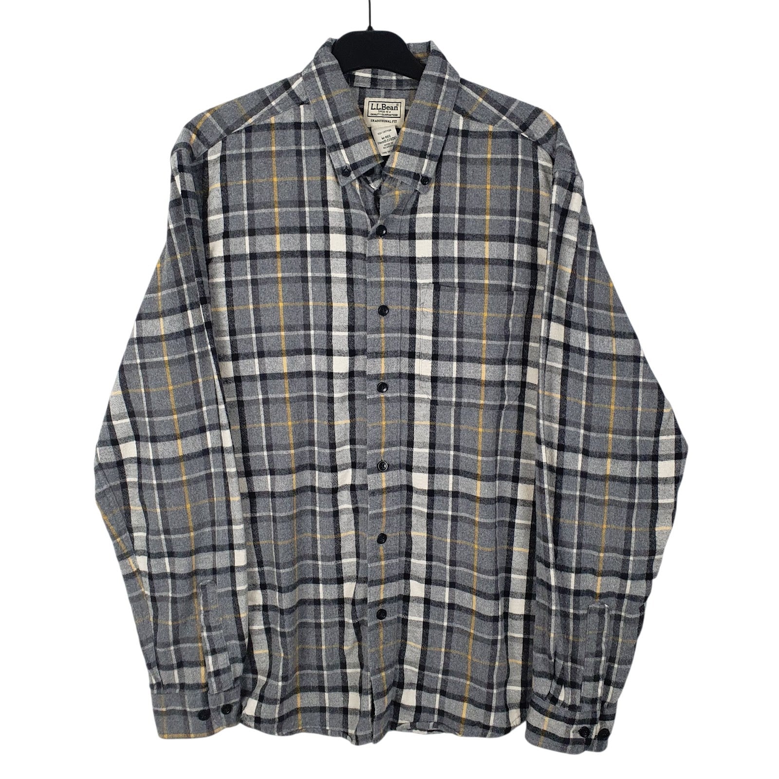 Mens Grey L.L.Bean Flannel Long Sleeve Shirt