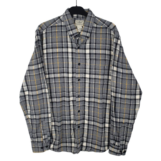 Mens Grey L.L.Bean Flannel Long Sleeve Shirt
