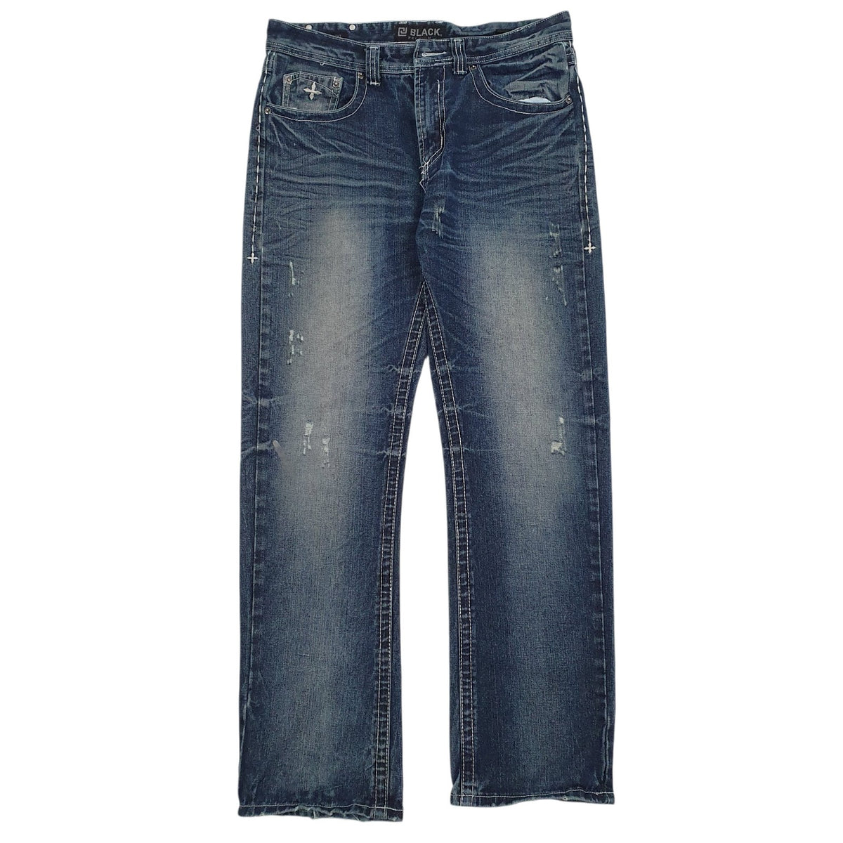 Mens Blue Black Distressed Relaxed JeansW32 L32