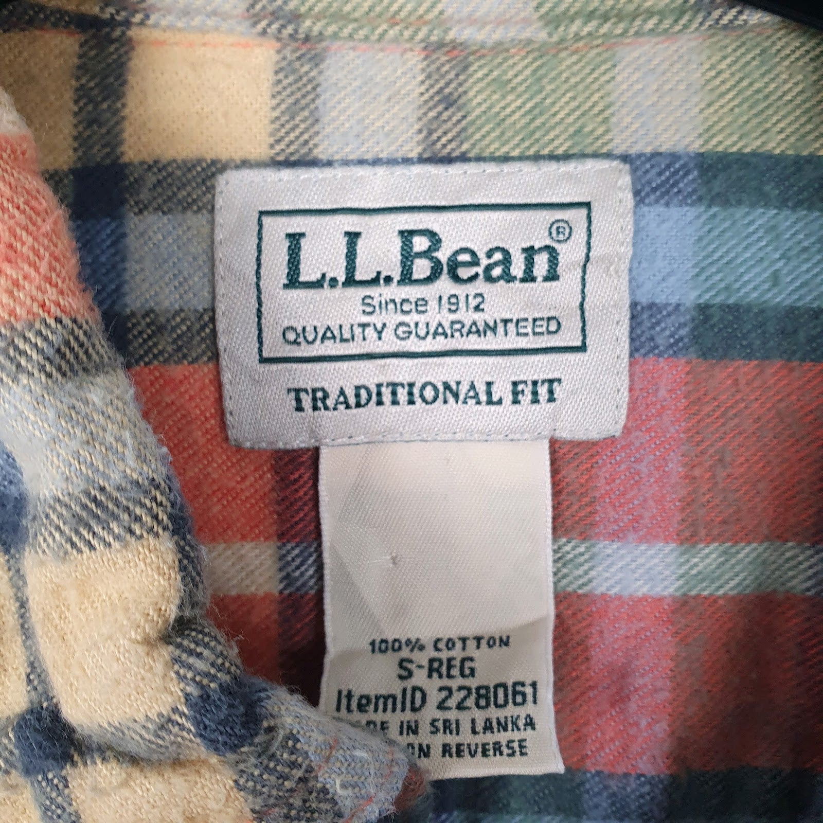 Mens Green L.L.Bean Flannel  Shirt