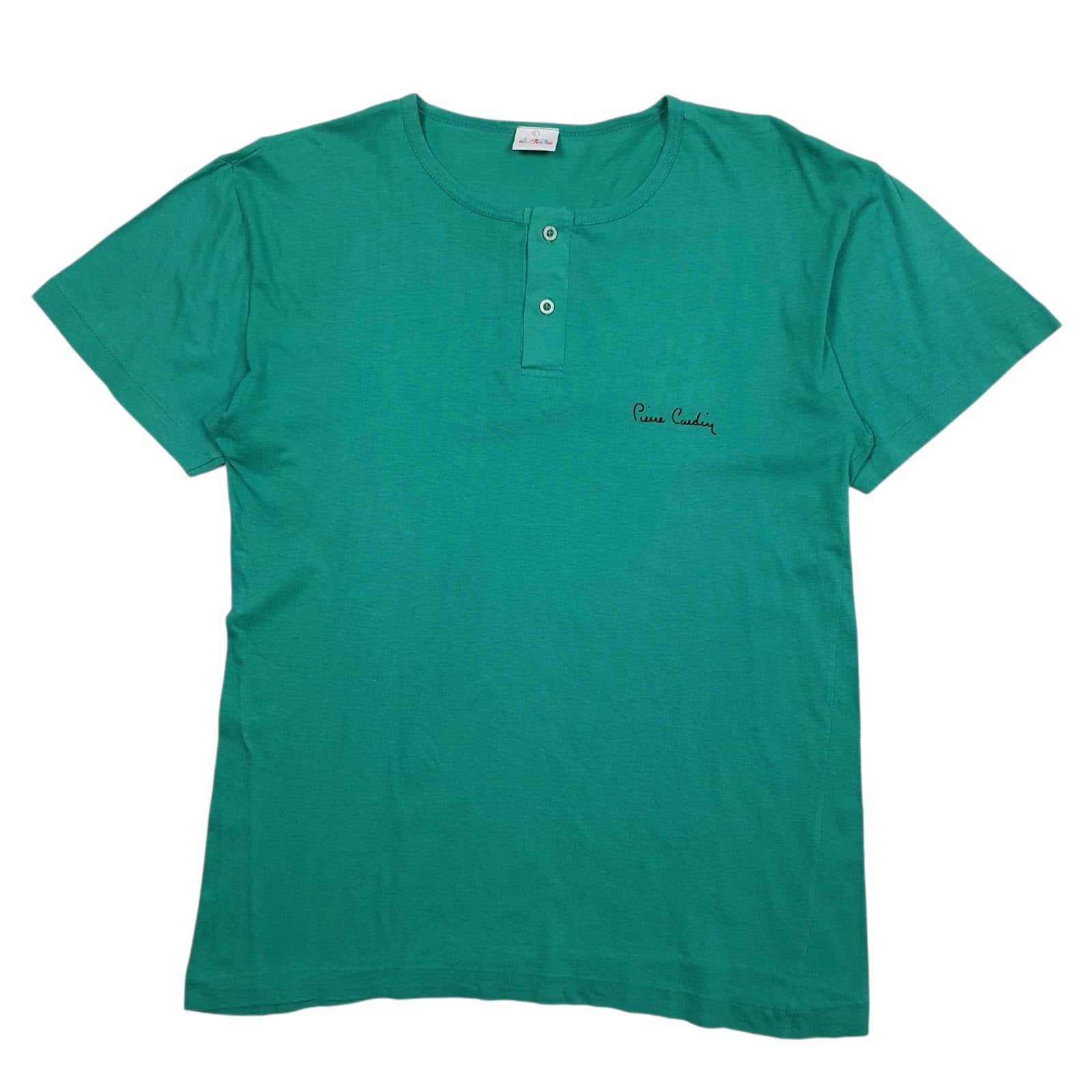 Mens Green Pierre Cardin Henley Vintage 90s Short Sleeve T Shirt
