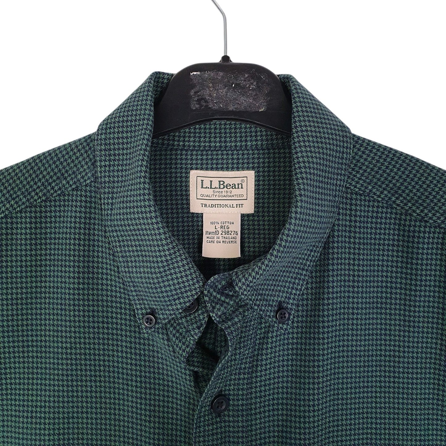 Mens Green L.L.Bean Thick Flannel Houndstooth  Shirt