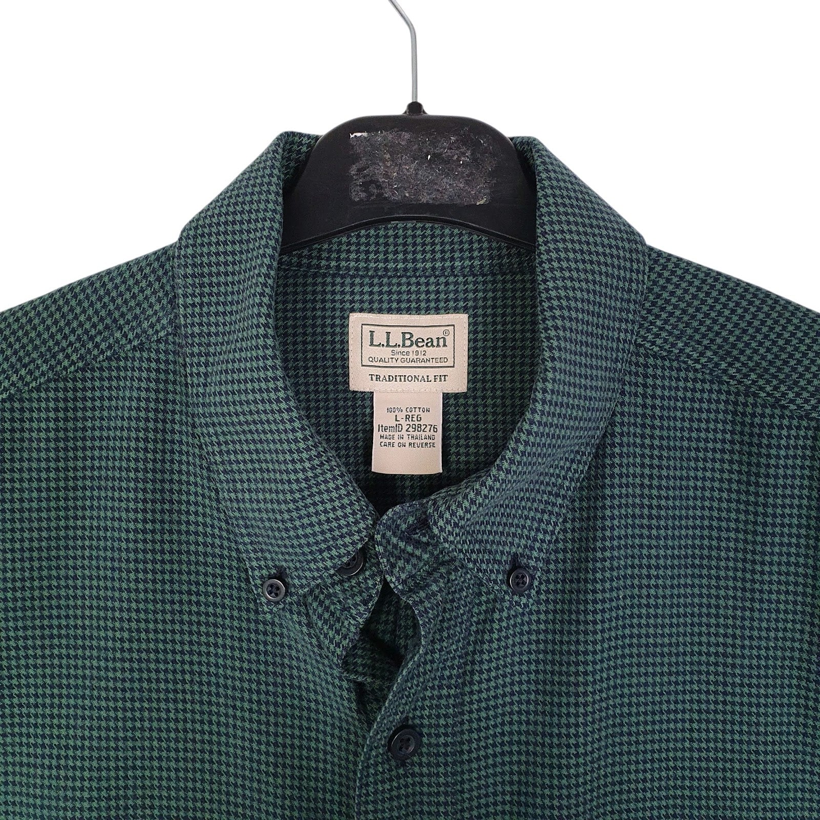 Mens Green L.L.Bean Thick Flannel Houndstooth  Shirt