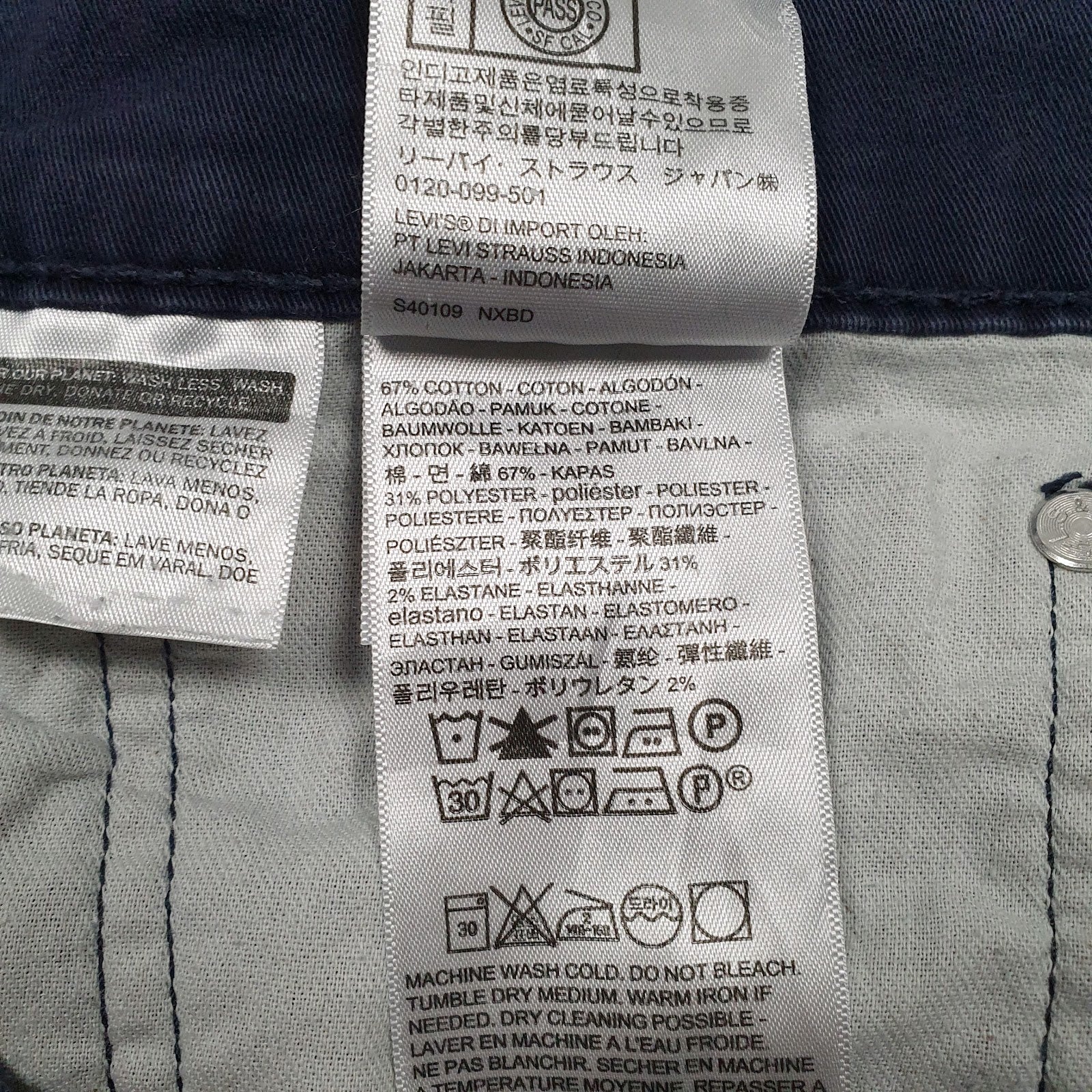 Mens Navy Levis 511  Trousers
