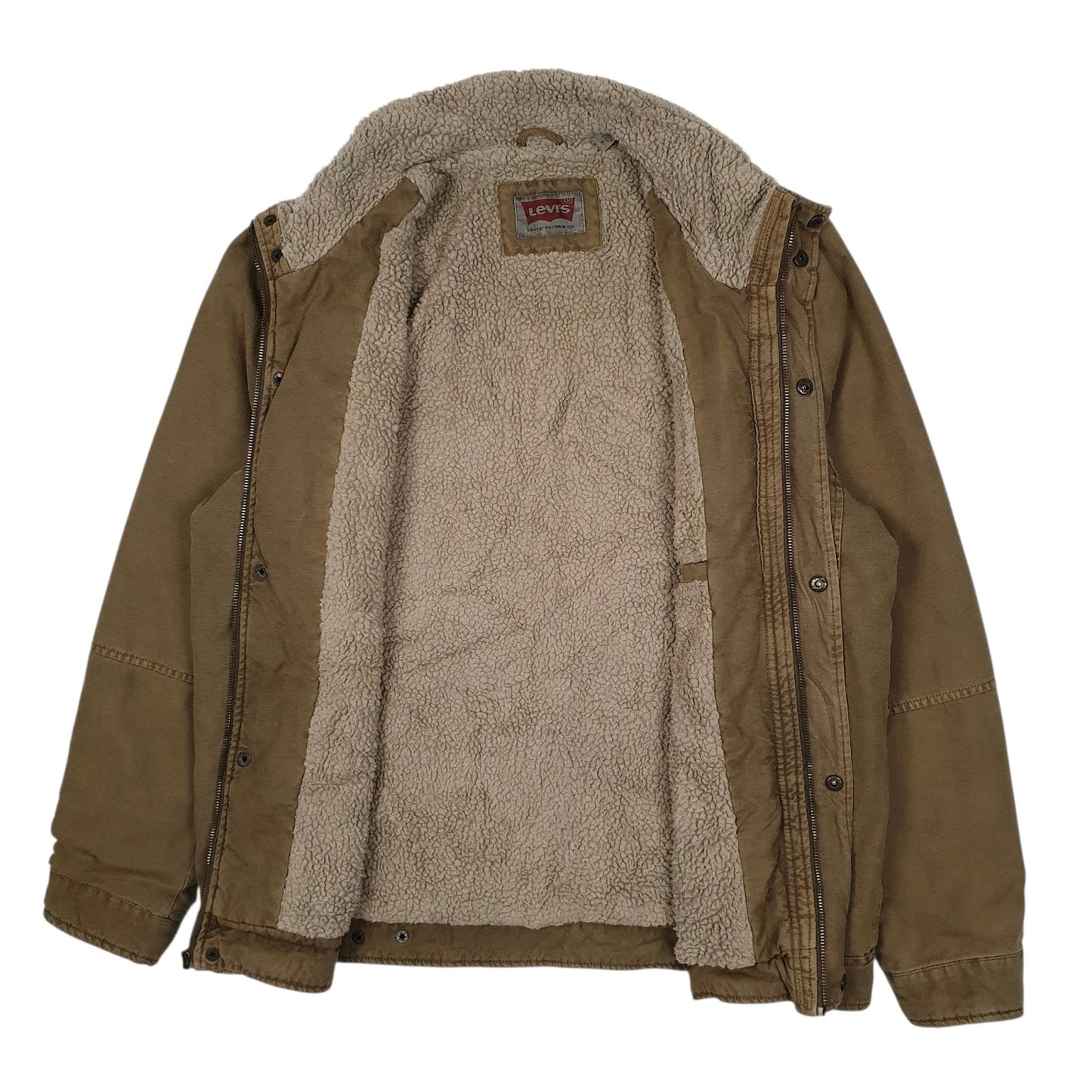 Mens Brown Levis Military Bomber Sherpa Lined Windbreaker  Coat